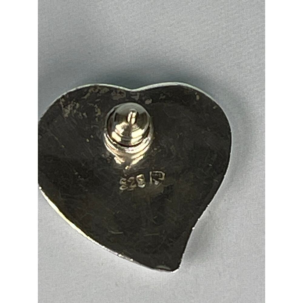 Vintage 925 Sterling Silver Large Heart Pierced Stud Earrings - Picture 4 of 6